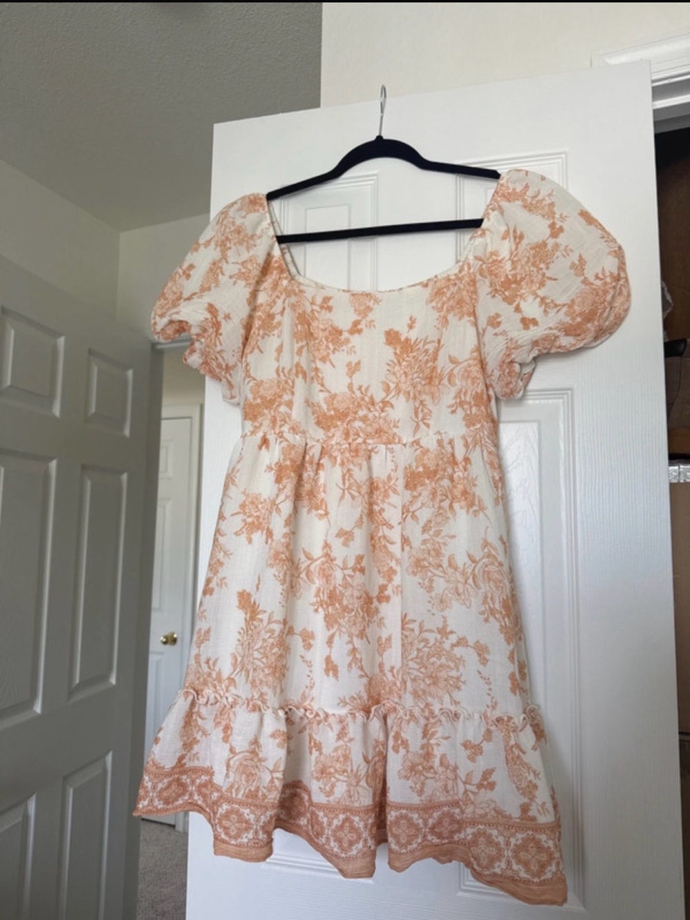 Orange Floral Puff Sleeve Mini Dress